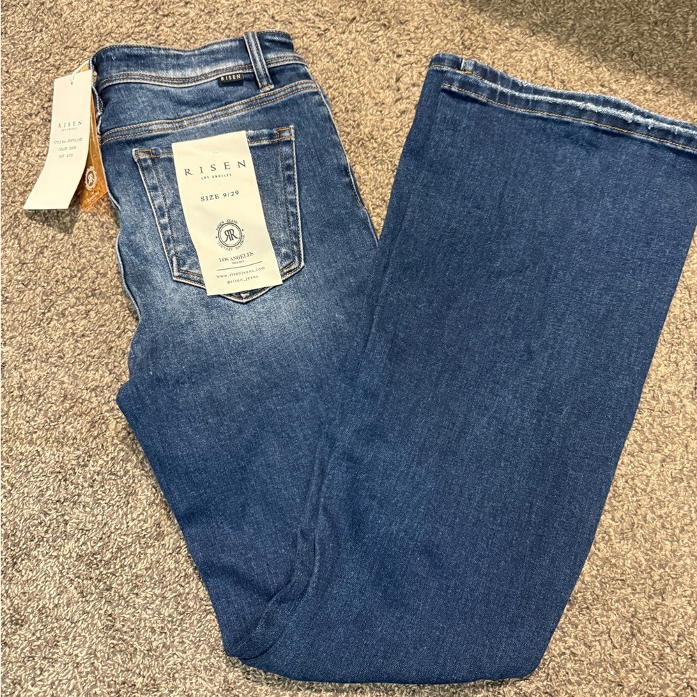 Risen dark wash flare jeans 9 28 NWT